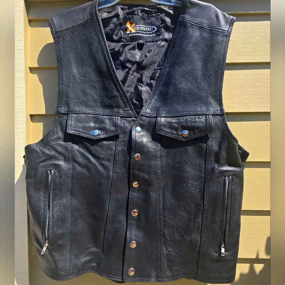 X Element Men's Black Leather Vest - Picture 1 of 4